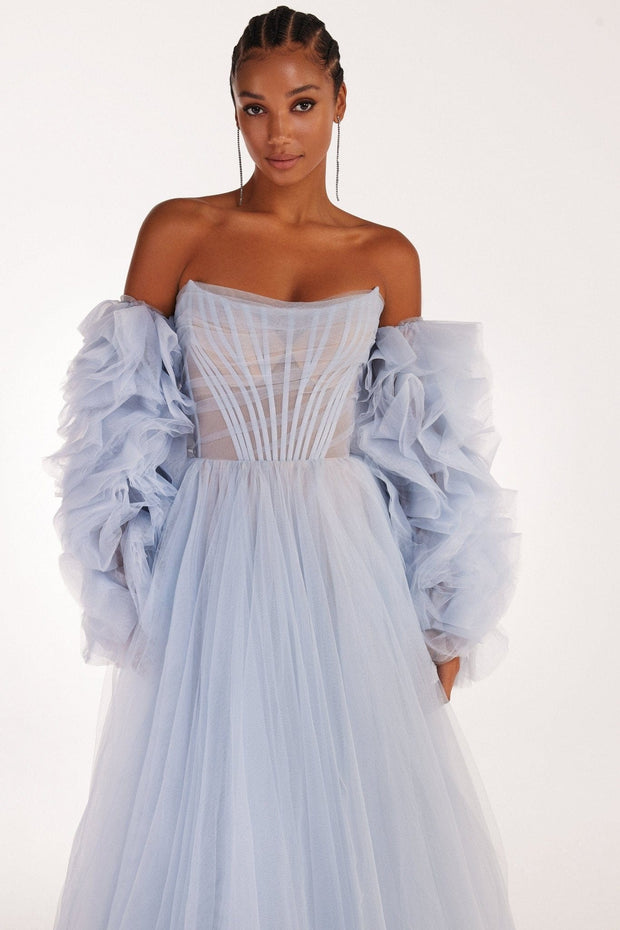 Light blue tulle dress with puffy sleeves - Milla