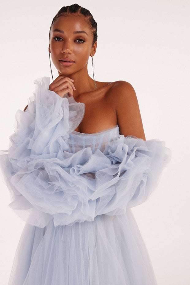 Light blue tulle dress with puffy sleeves - Milla