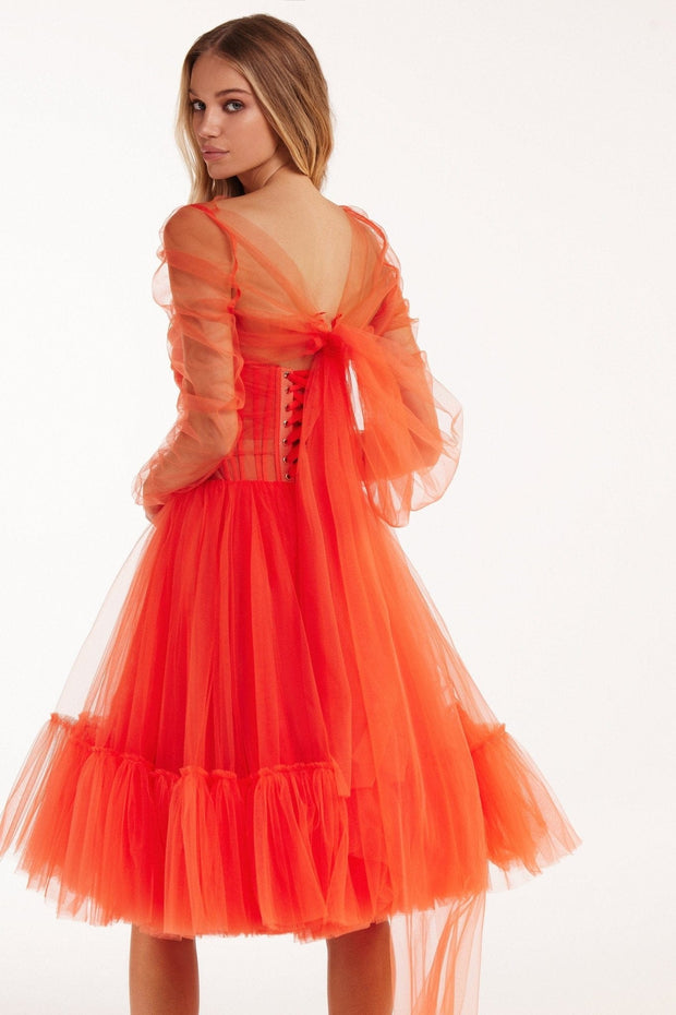 Passion Strapless Tulle mini dress in red coral color - Milla