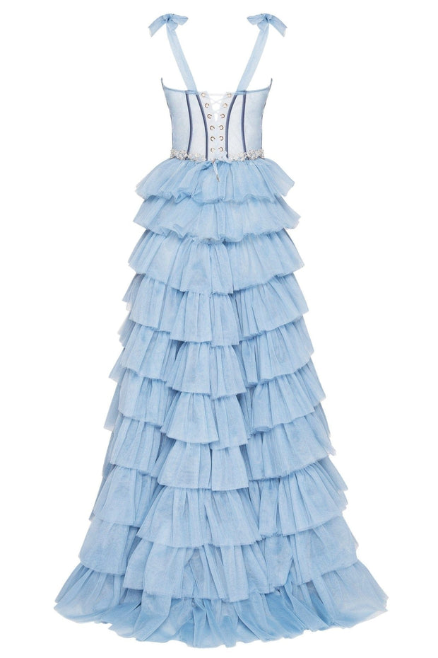 Light Blue Romantic Frill-Layered Tulle Dress - Milla