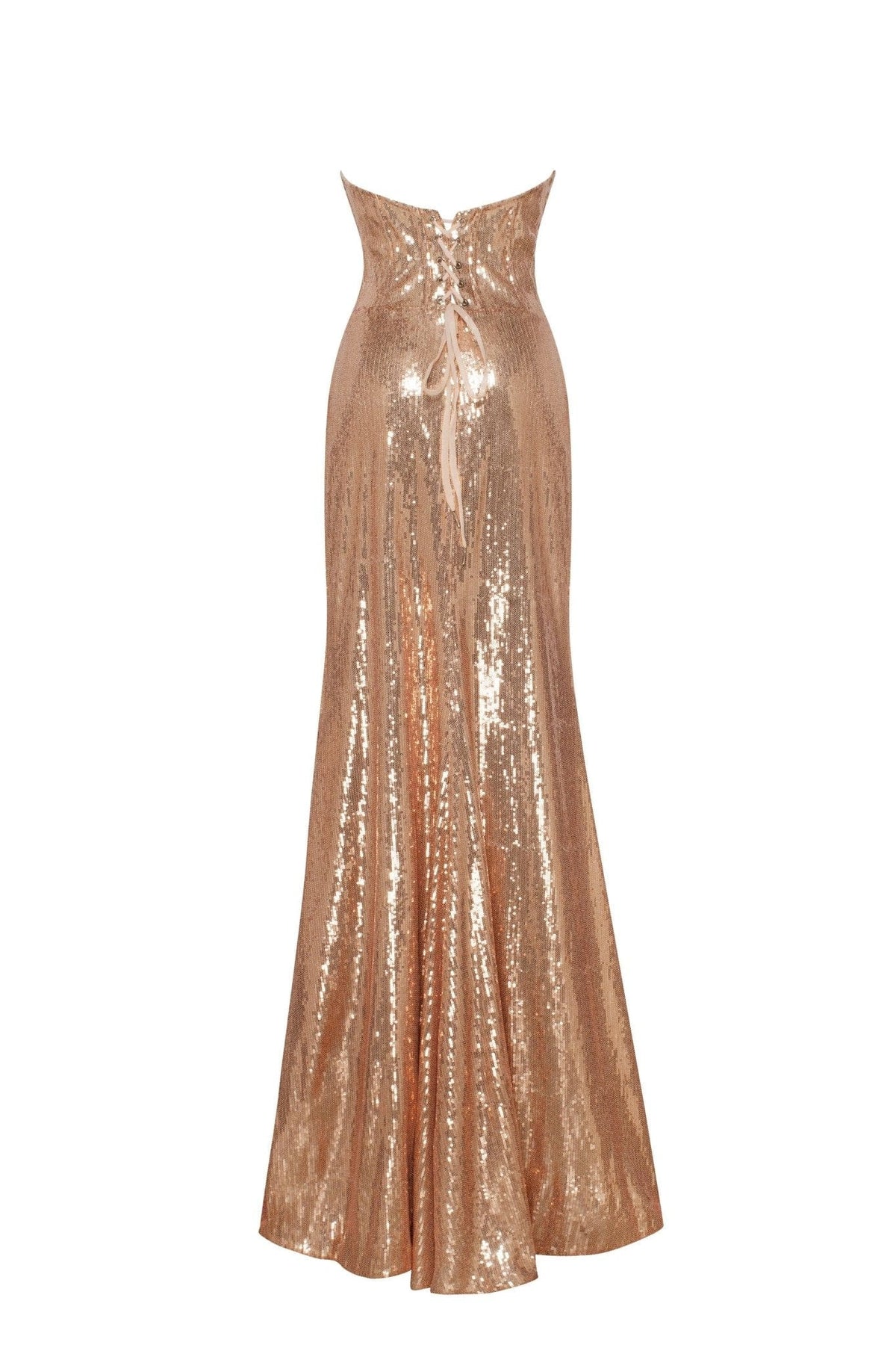 Astonishing sequined lace maxi dress in gold