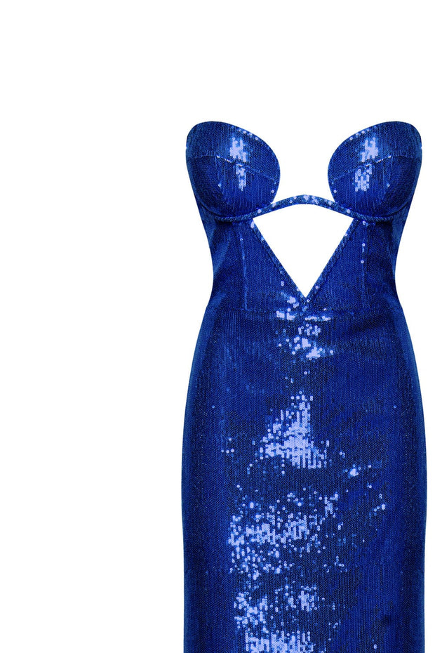 G-Shape Fine Mesh Electric Blue Stretch Strapless Evening Maxi Dress S –  SwapUp
