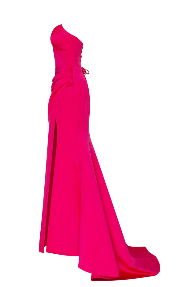 Fuchsia Strapless evening gown with thigh slit - Milla