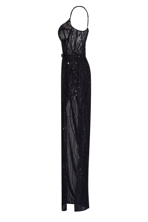 Astonishing sequined maxi gown on spaghetti straps - Milla