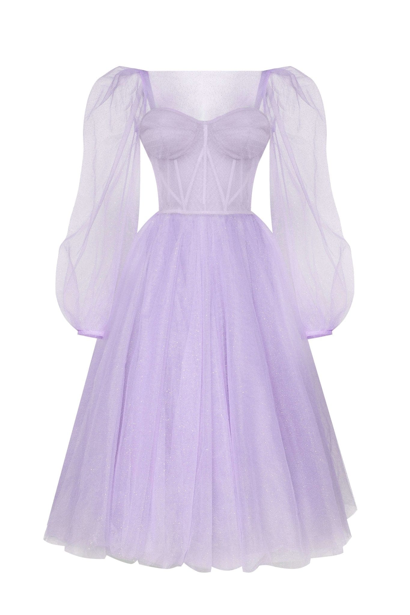 Lavender Tie shoulder midi tulle dress - Milla