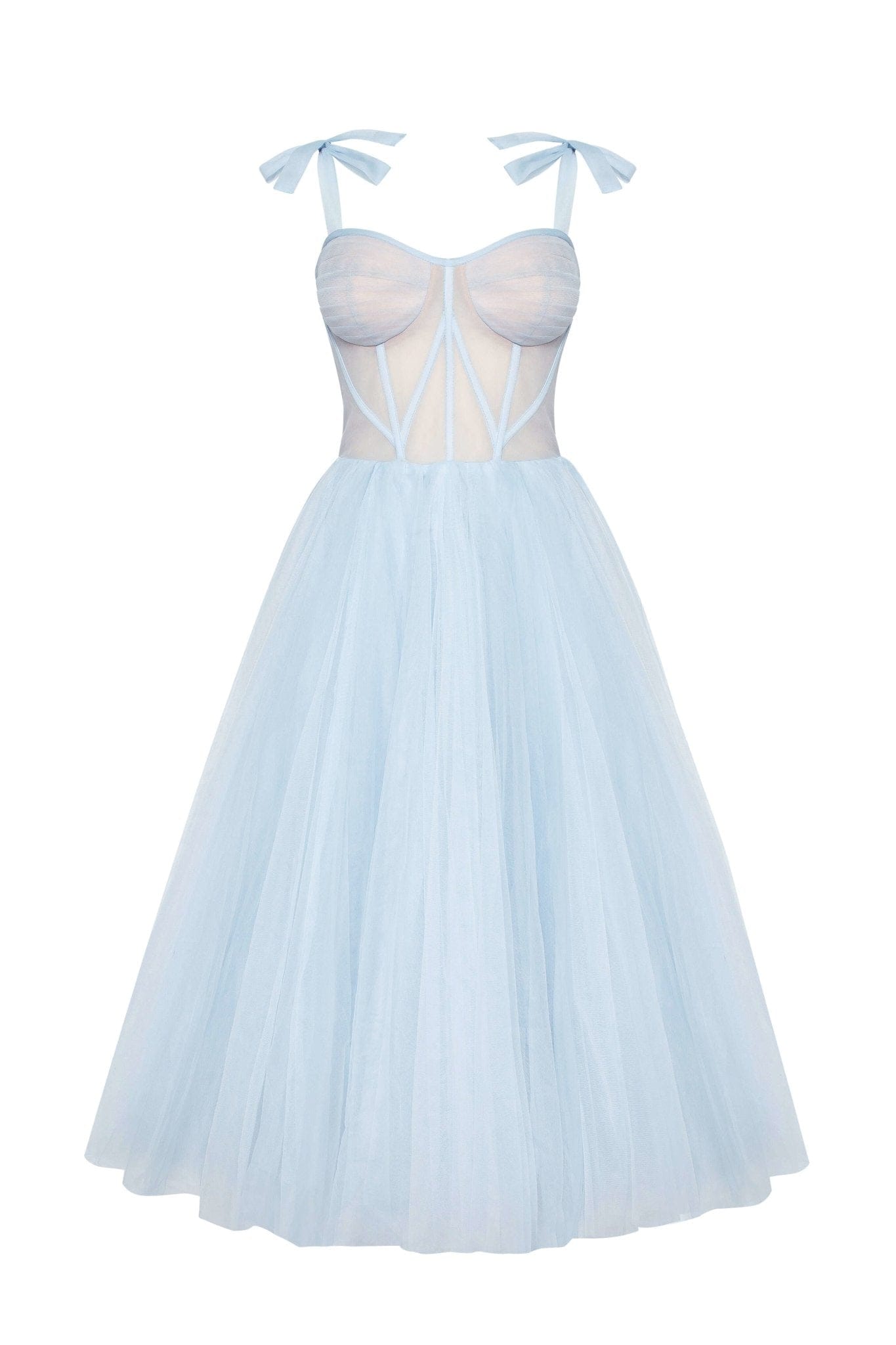 Light Blue Tie shoulder midi tulle dress ➤➤ Milla Dresses - USA, Worldwide  delivery