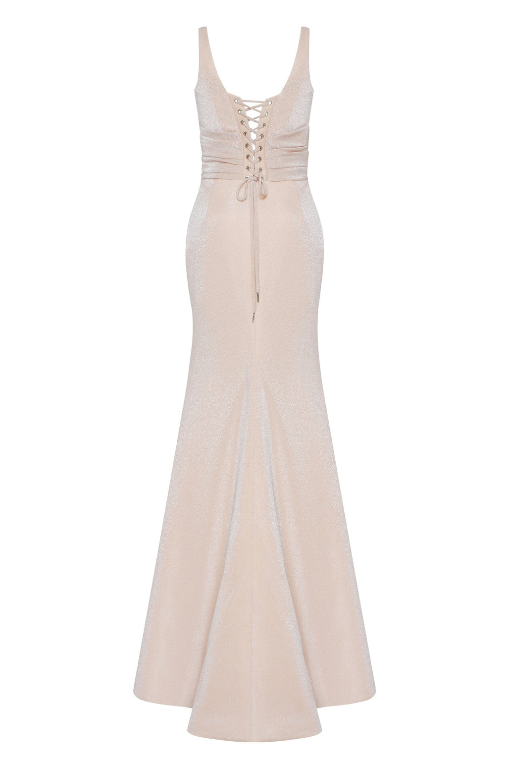 Shiny evening maxi dress on straps with a daring high slit - Milla