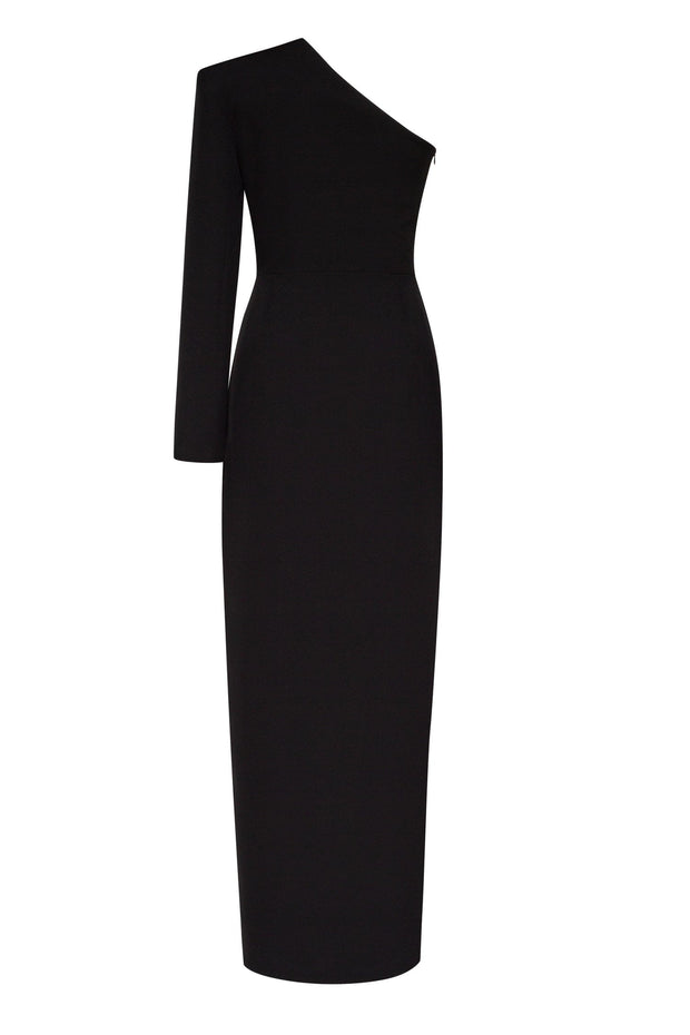 Black Long-sleeved dress with sharp shoulder cut - Milla