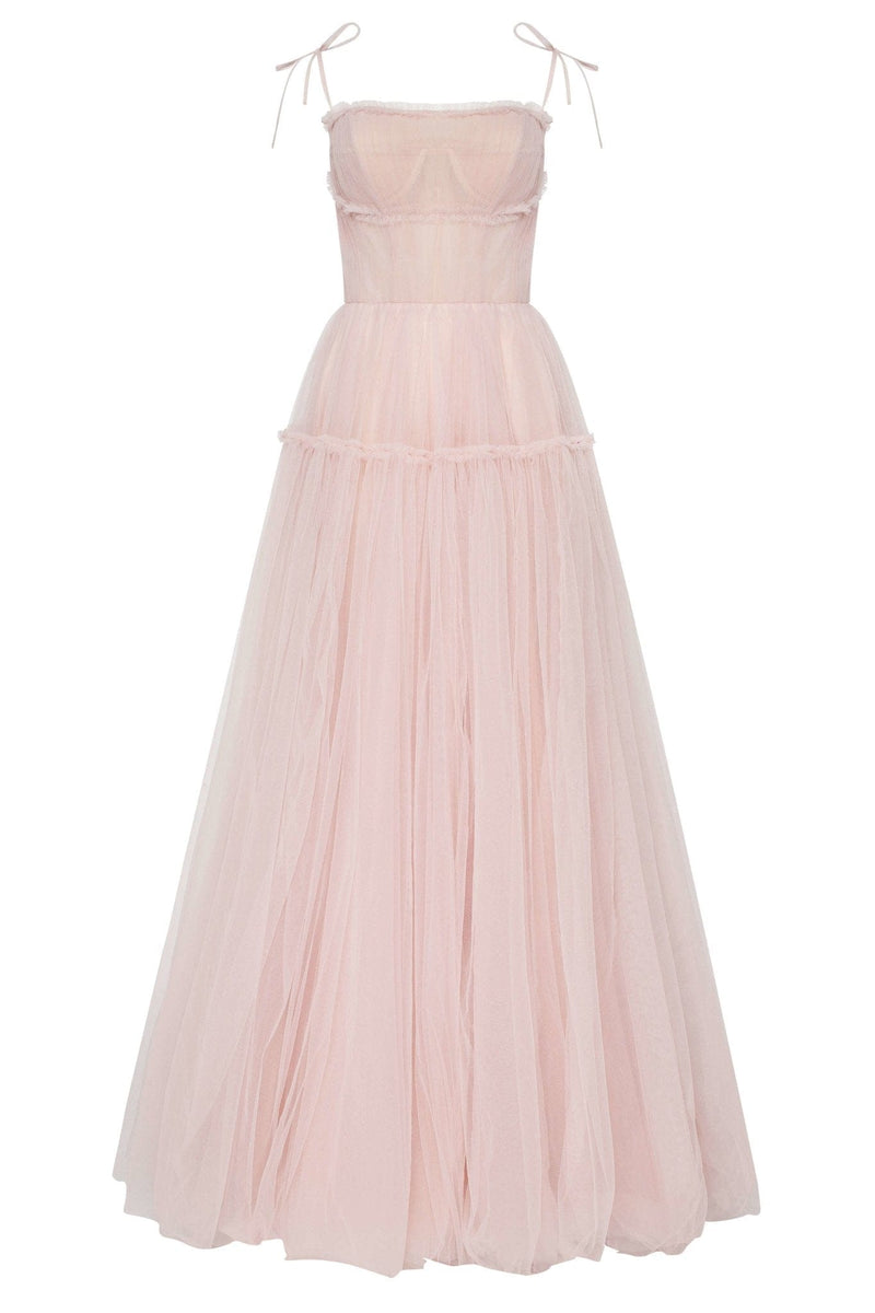 Misty Rose Tie-straps tulle prom dress