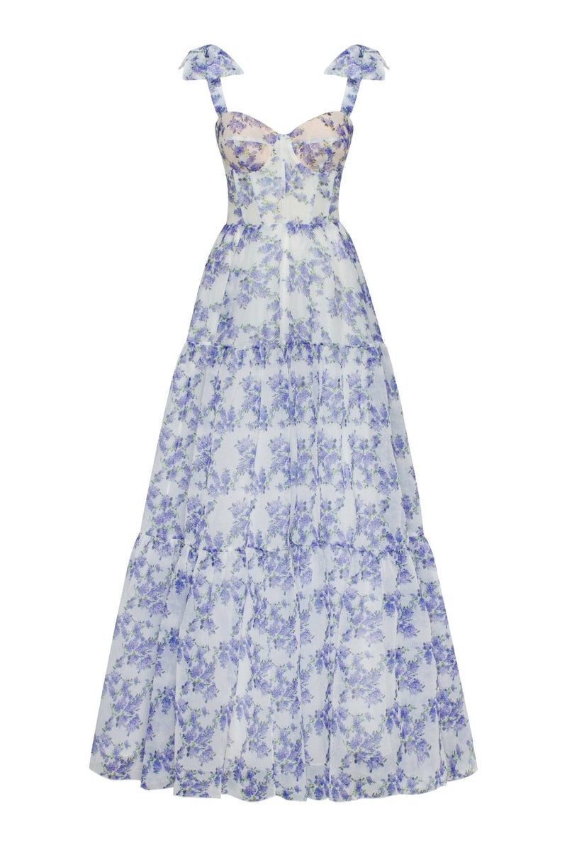 Blue Hydrangea tender tie-strap maxi dress Milla Dresses - USA ...
