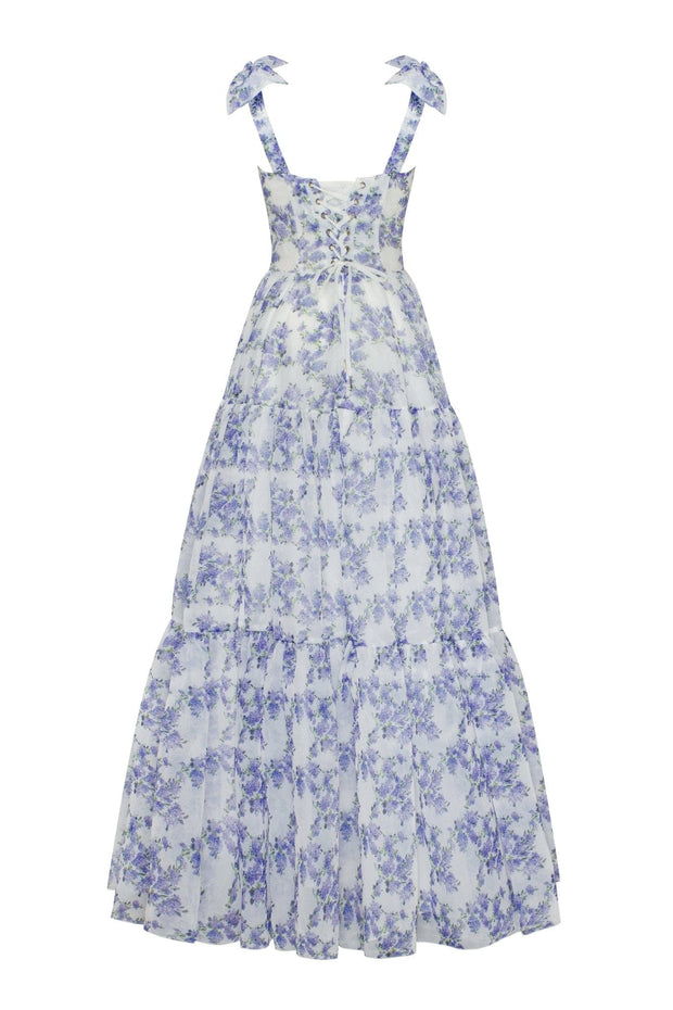 Blue Hydrangea tender tie-strap maxi dress - Milla
