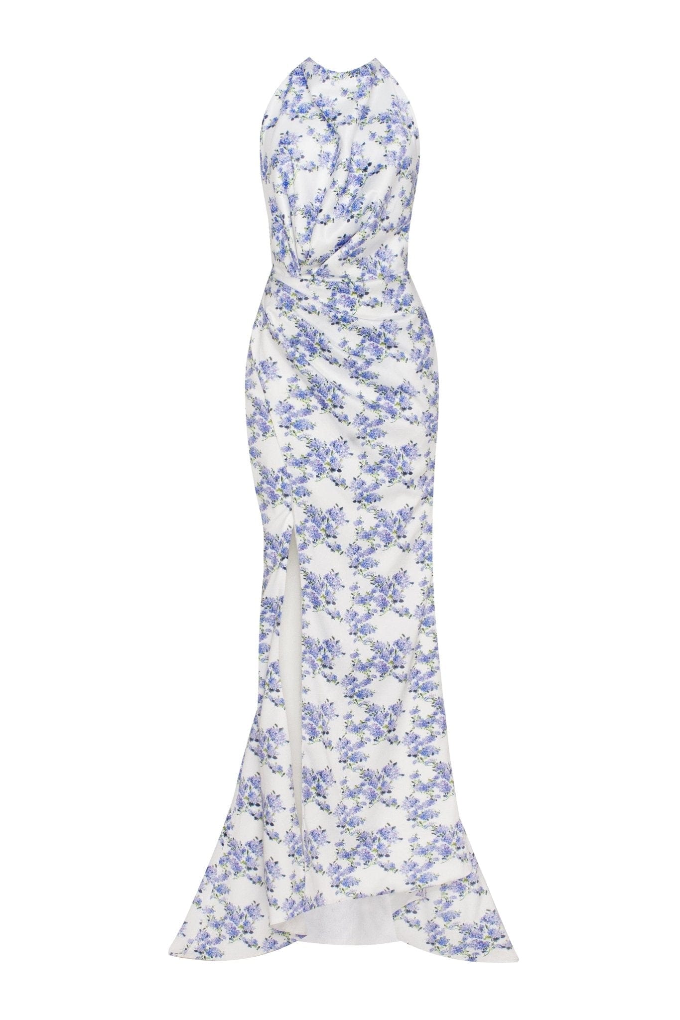 Milla Blue Hydrangea Mock Neck Sleeveless Evening Dress M / Blue Hydrangea