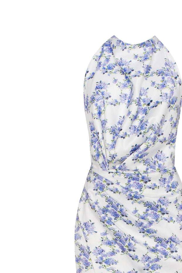 Blue Hydrangea mock neck sleeveless evening dress - Milla