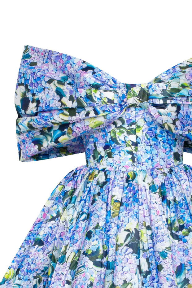 Blue Hydrangea bow-detailed mini dress - Milla