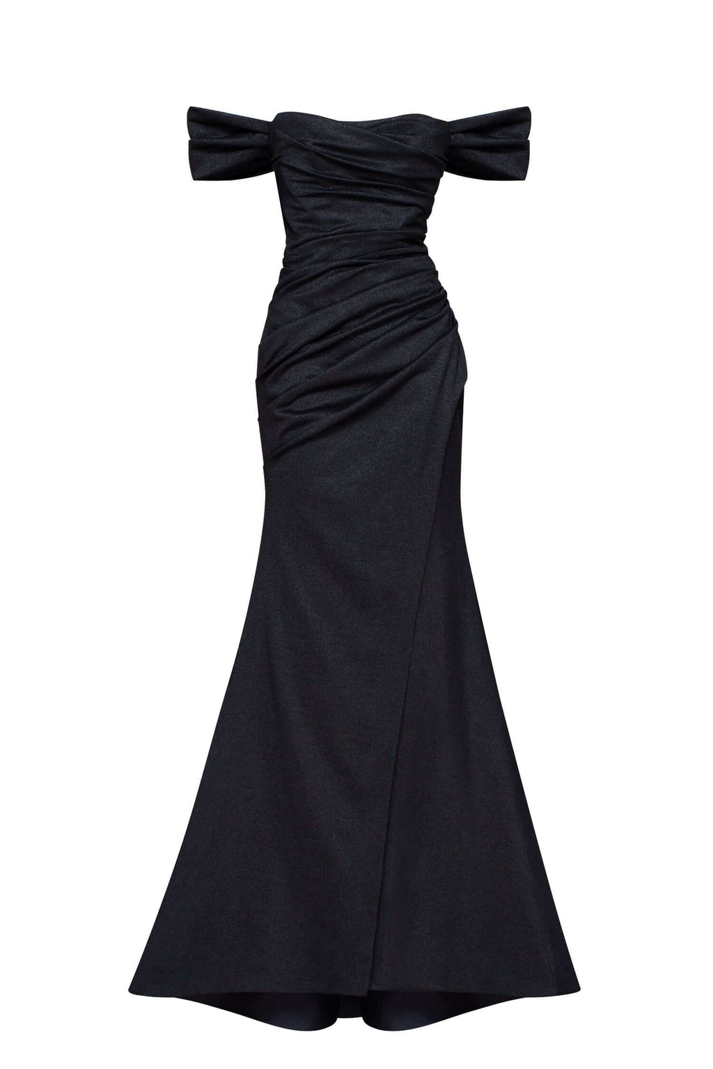 Black Silk Maxi Dress With Long Sleeves and Side Slit, Black Silk