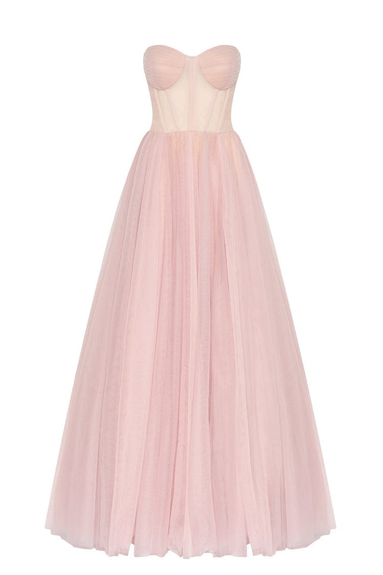 Misty Rose Tulle Maxi Dress with a Corset Bustier - Milla