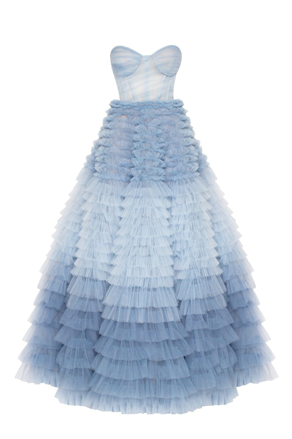 Light Blue Strapless Frill-Layered Fluffy Dress - Milla
