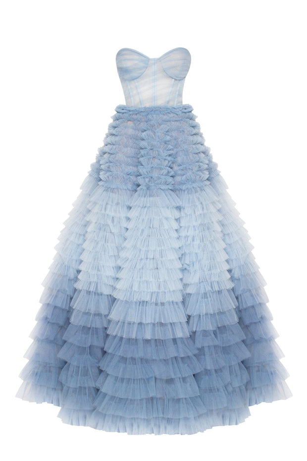 Light Blue Strapless Frill-Layered Fluffy Dress Milla Dresses - USA ...