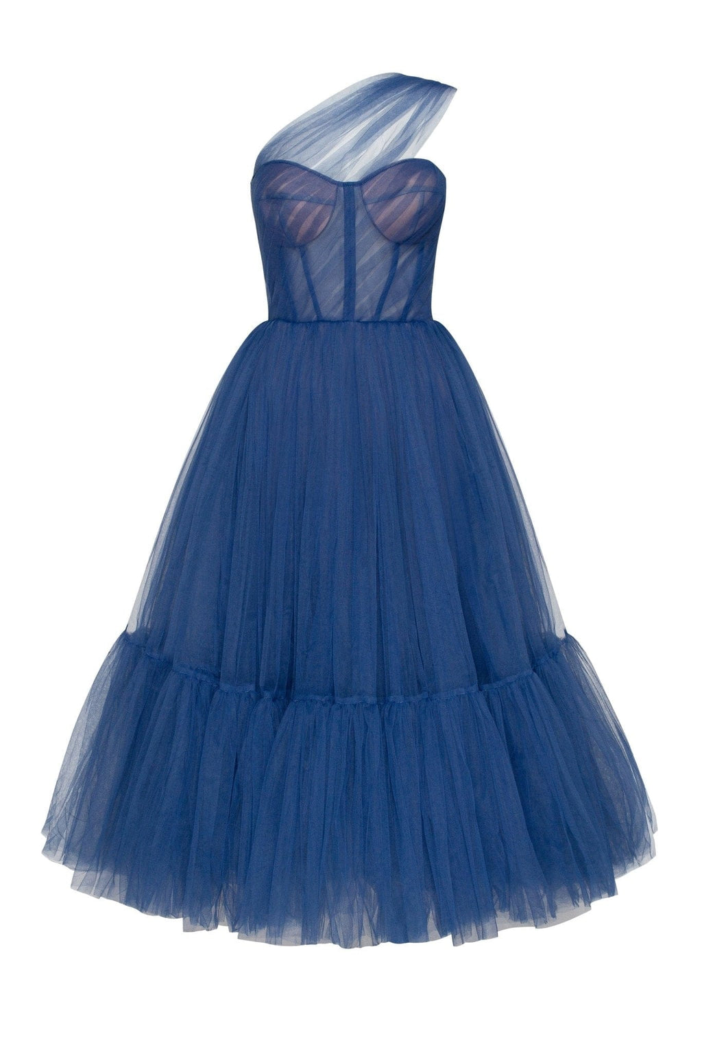 Blue One-Shoulder Cocktail Tulle Dress - Milla