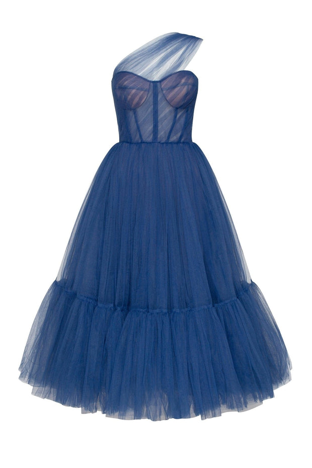 Light Blue One-Shoulder Cocktail Tulle Dress - XXL / LightBlue #95B8D9