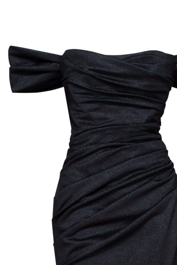 Black Epic off-the-shoulder thigh slit maxi dress - Milla