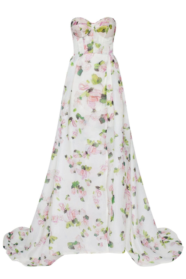 Apple Blossom Strapless maxi dress with front slit - Milla