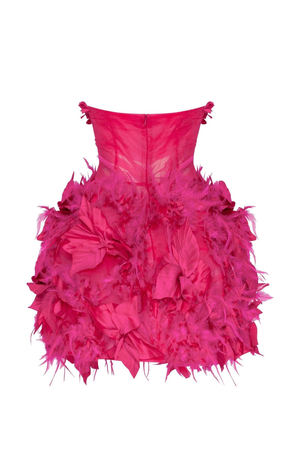 Epic fuchsia tulle mini dress with floral and feather aplication - Milla