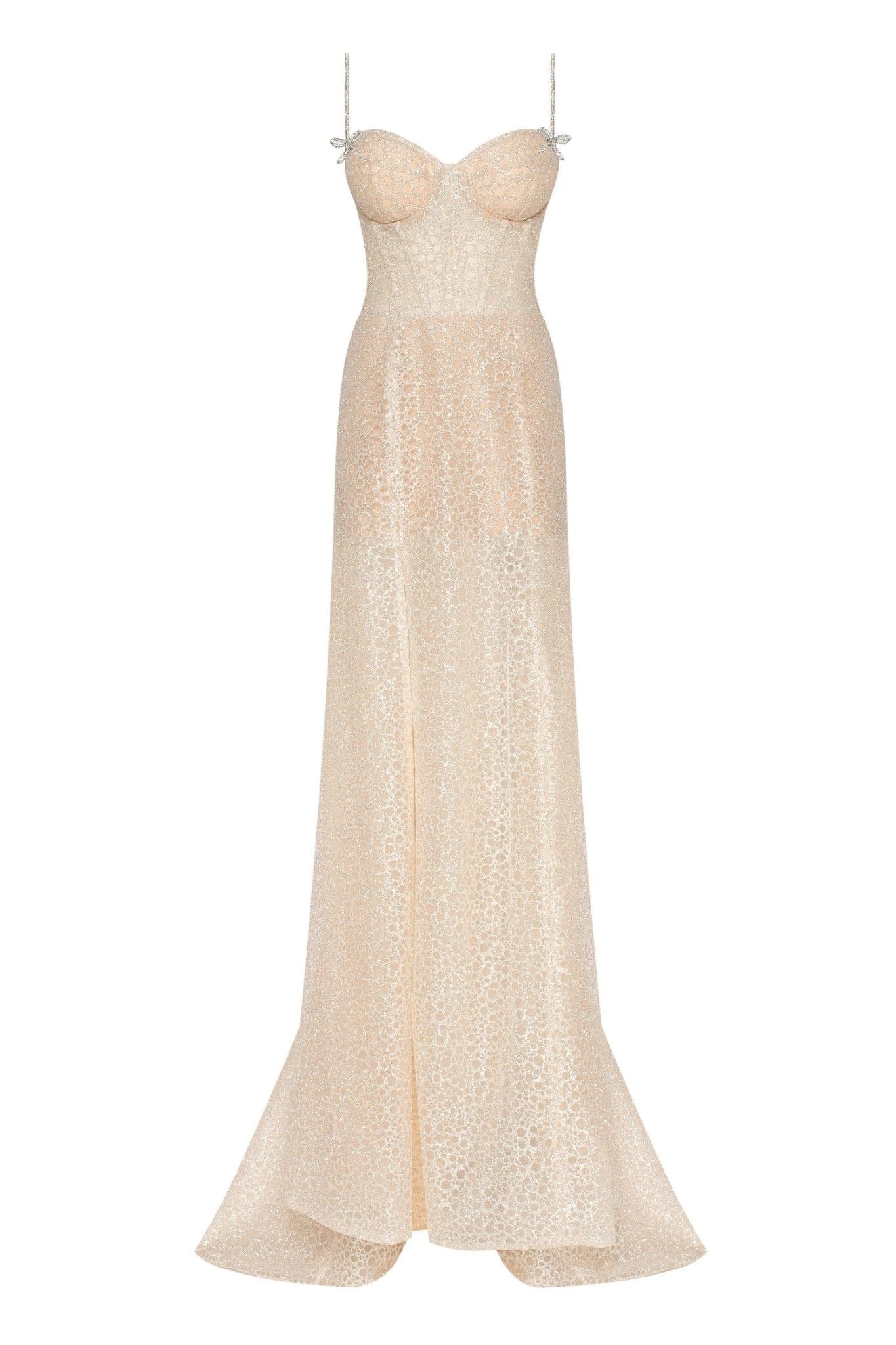 Golden Royal fitted evening gown with the high slit - Milla