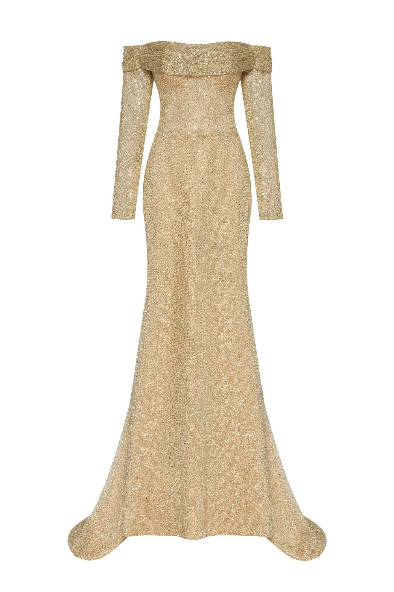 Rose gold train gown – Ricco India