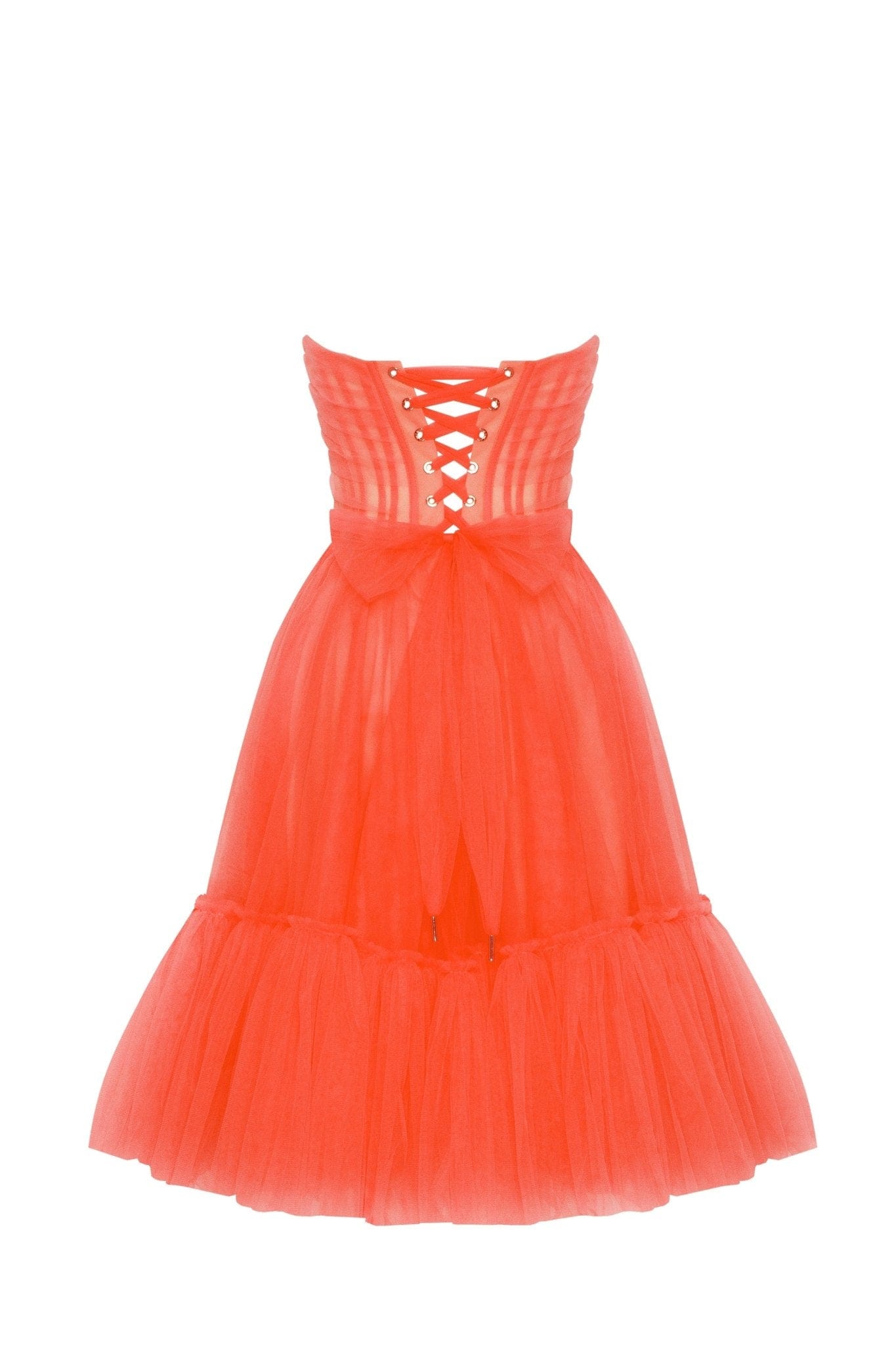 Passion Strapless Tulle mini dress in red coral color - Milla