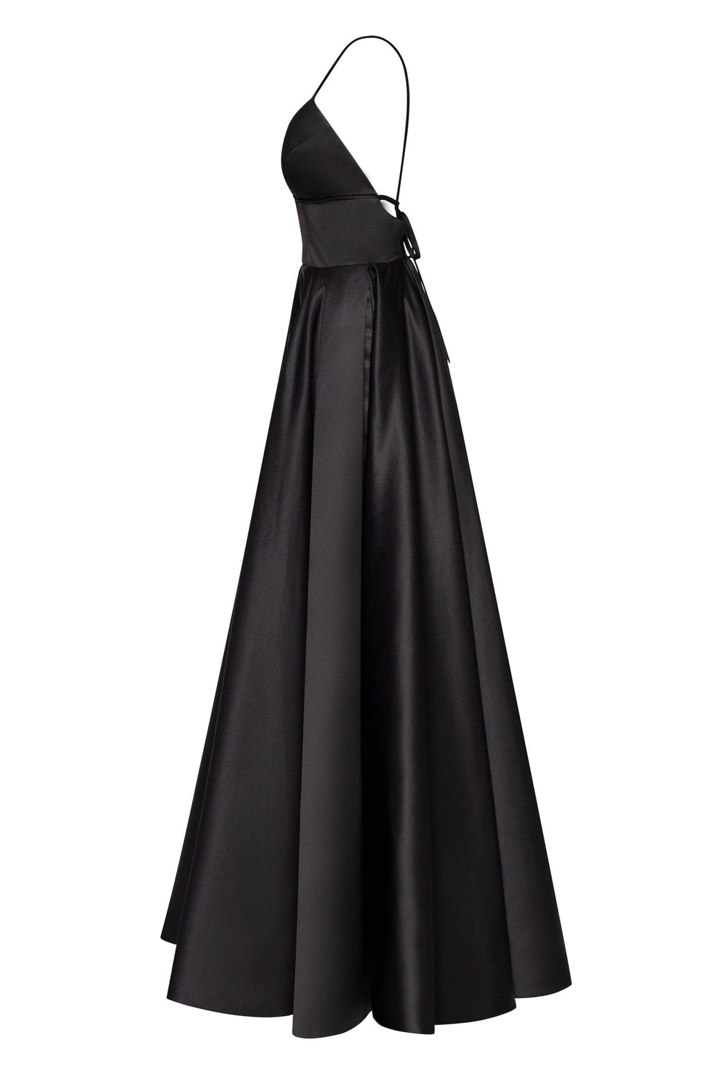 Black Spaghetti strap ball dress with open back - Milla
