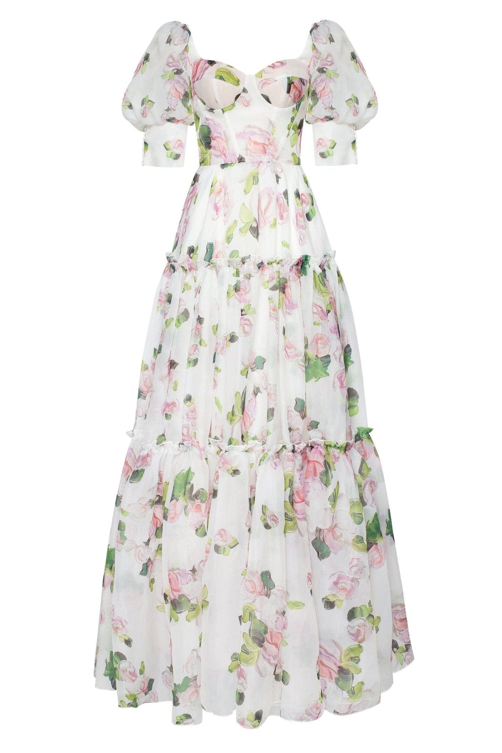 Apple Blossom Feminine voluminous sheer sleeves dress - Milla