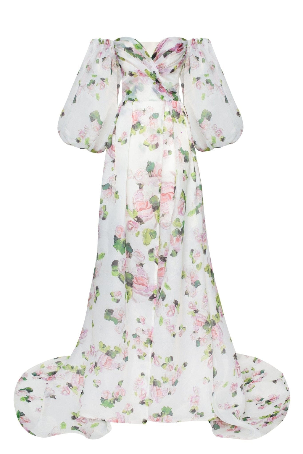 Apple Blossom Elegant floral puff sleeve maxi dress - Milla