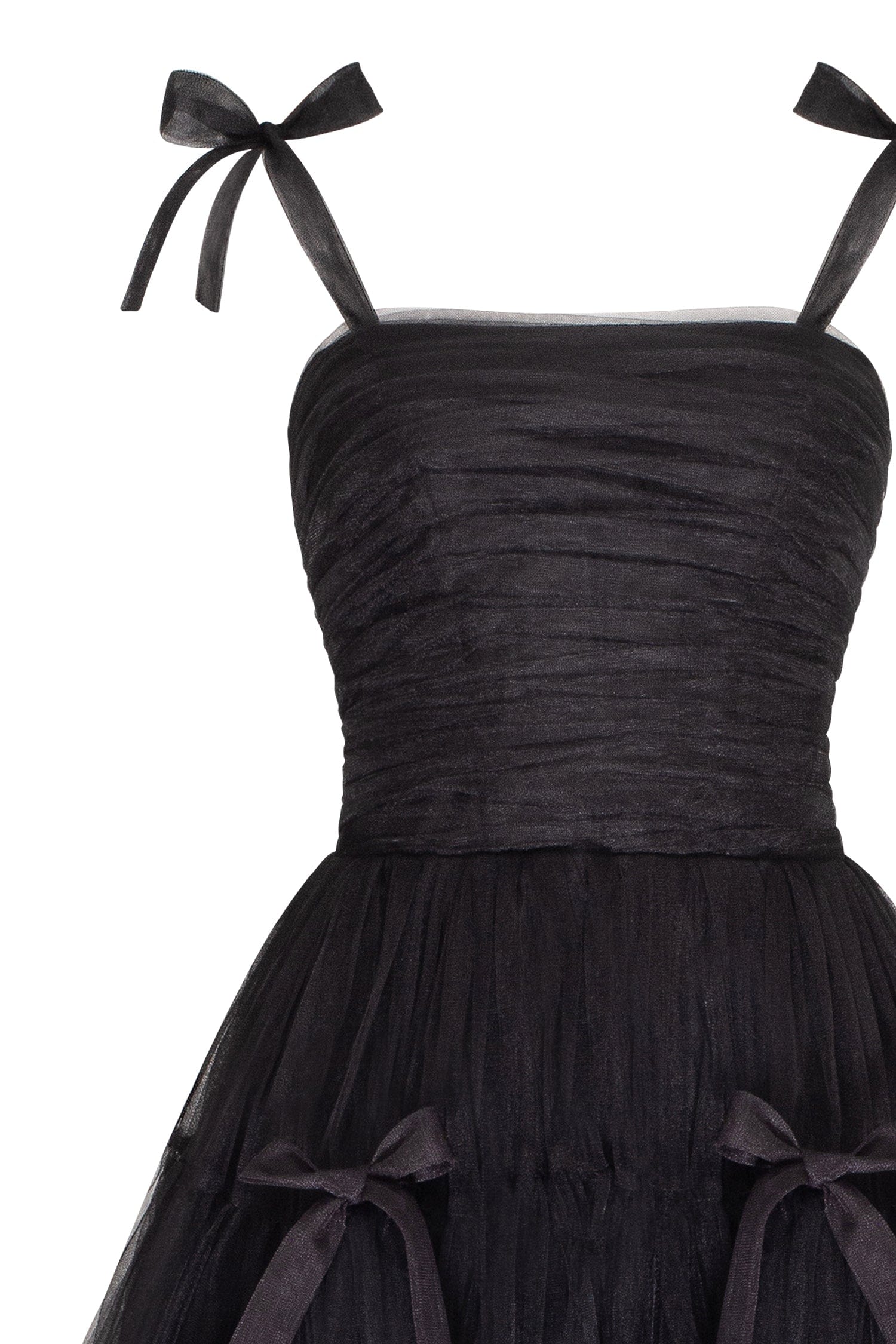 Adorable midi tie-strap black tulle dress - Milla