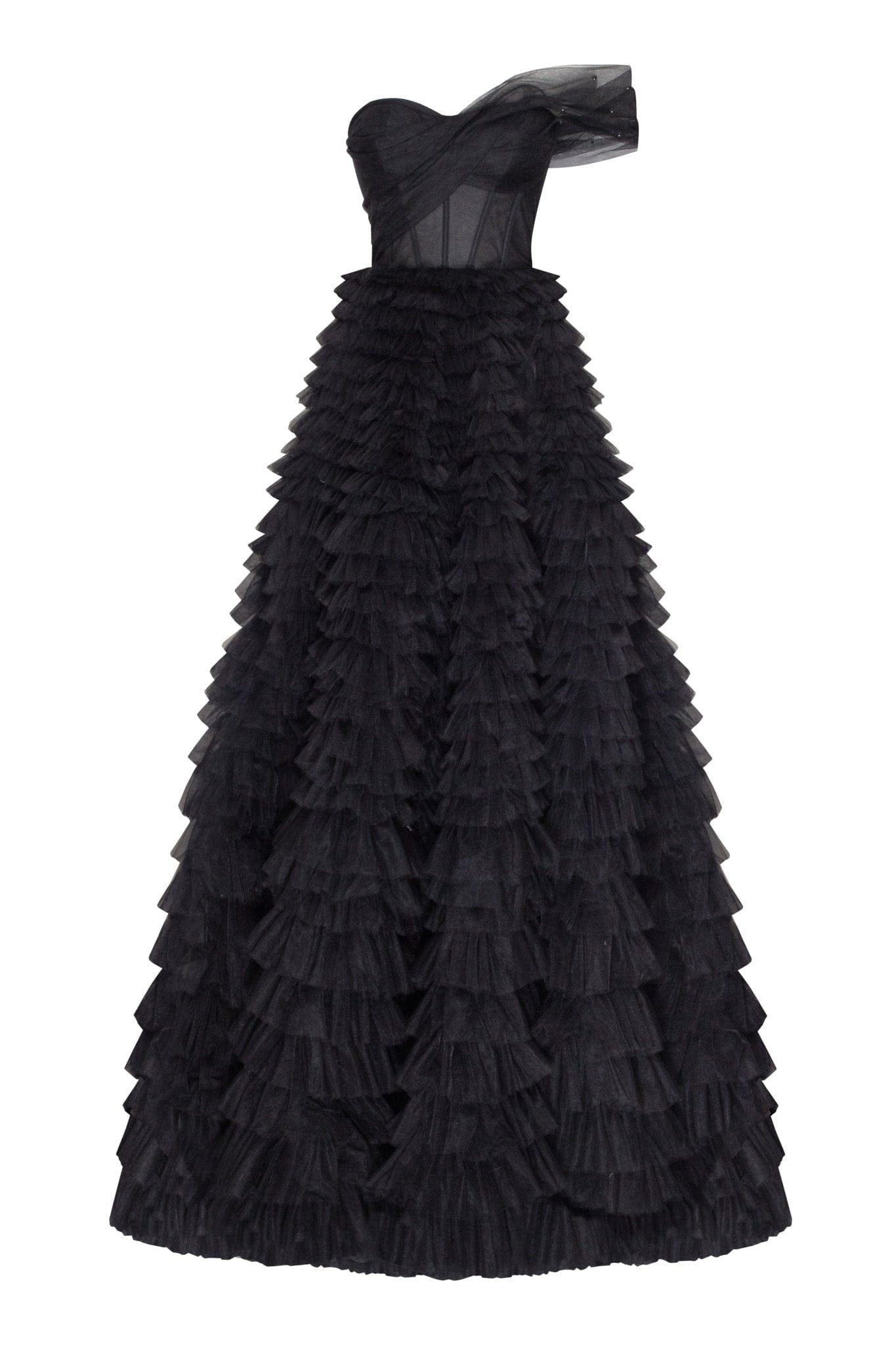 Timeless one-shoulder frill-layered ball gown in black - Milla