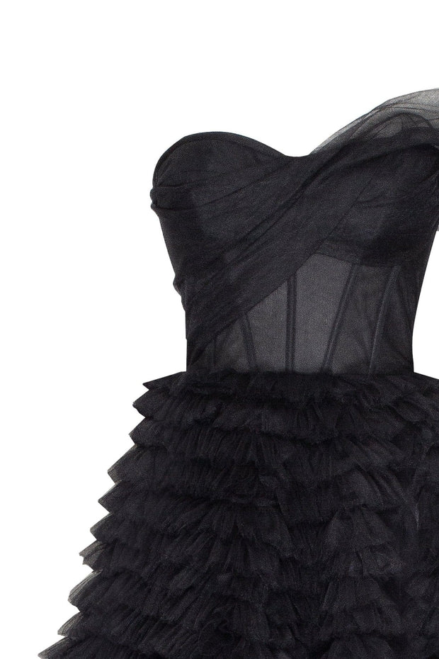Timeless one-shoulder frill-layered ball gown in black - Milla