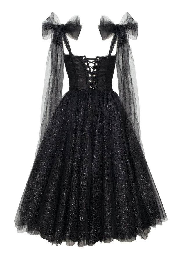 Black Sparkly off-the-shoulder tulle dress - Milla