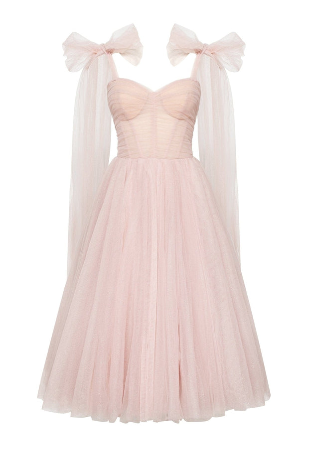 Misty Rose Sparkly off-the-shoulder tulle dress ➤➤ Milla Dresses