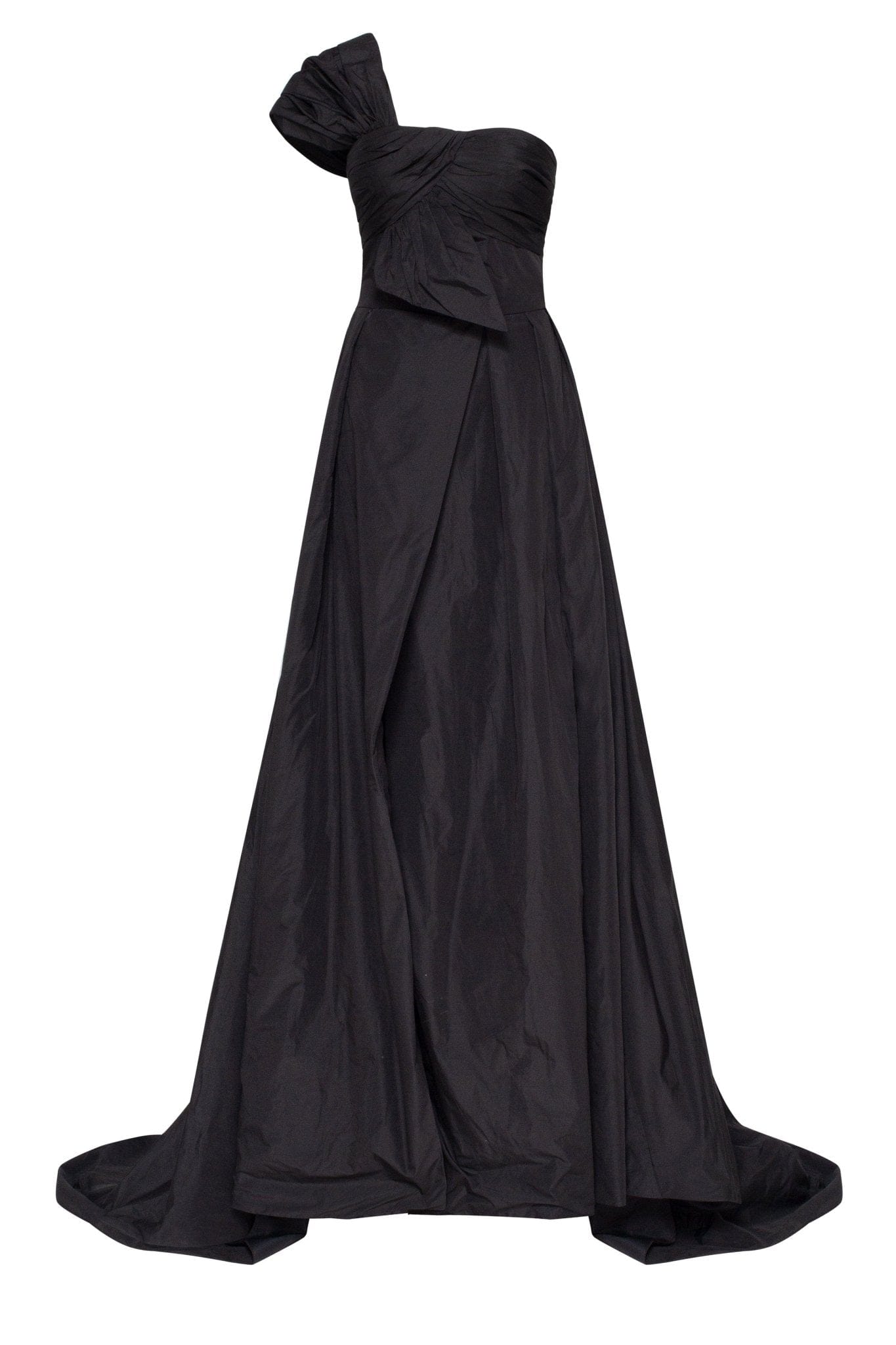 Embroidered Taffeta Silk Layered Gown in Navy Blue : TMP21