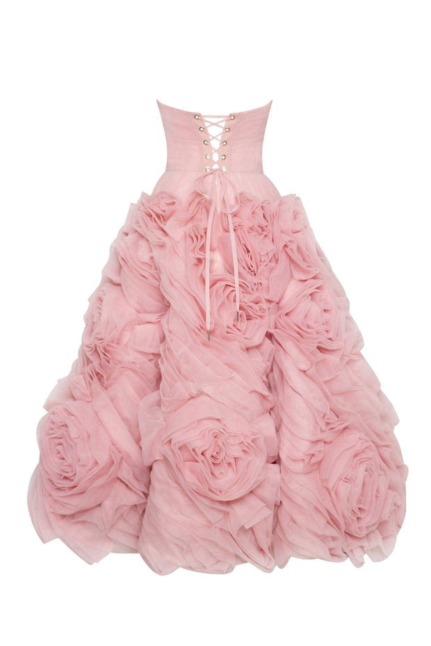 Dramatically flowered tulle dress in misty pink - Milla