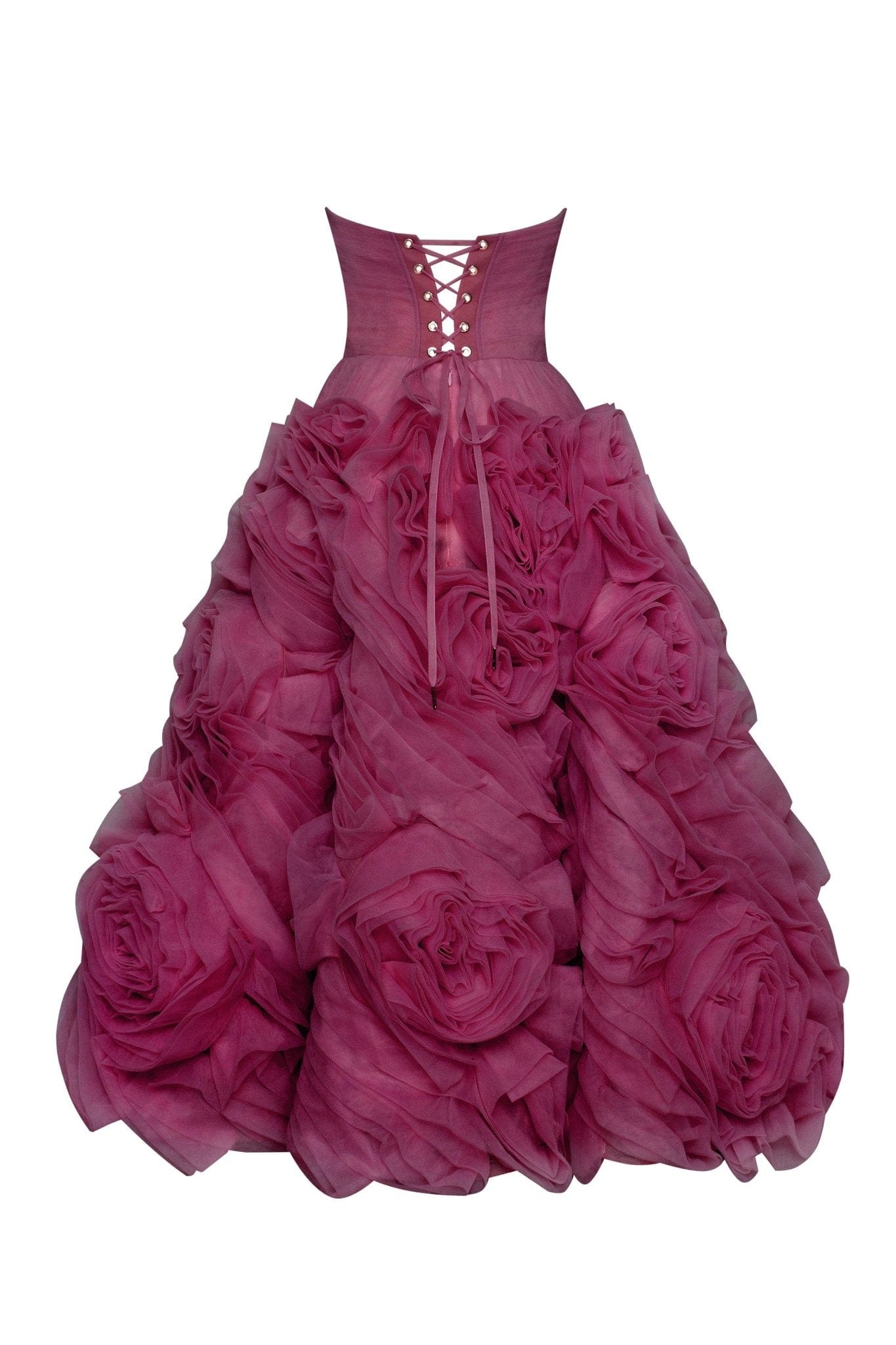 Dramatically flowered tulle dress in wine color - Milla