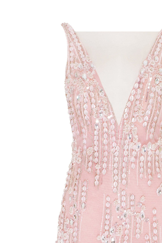Fabulous mini dress on straps adorned with crystals and feathers - Milla