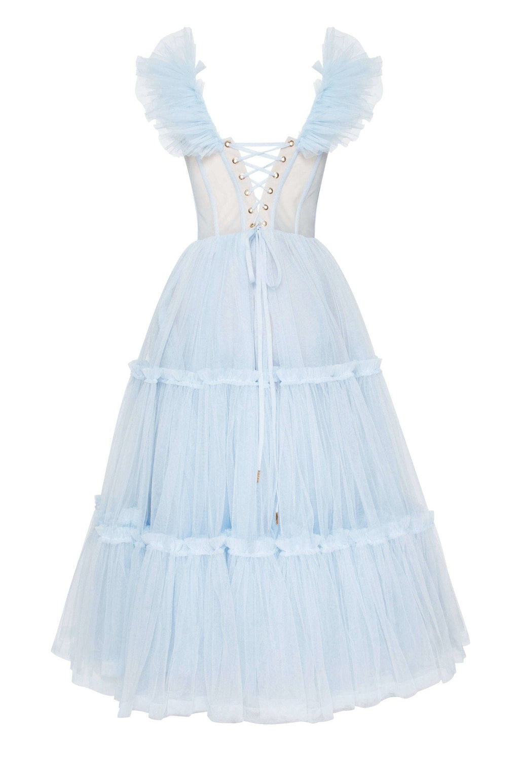 Light Blue Ruffled Tulle Midi Dress Milla Dresses - USA, Worldwide delivery