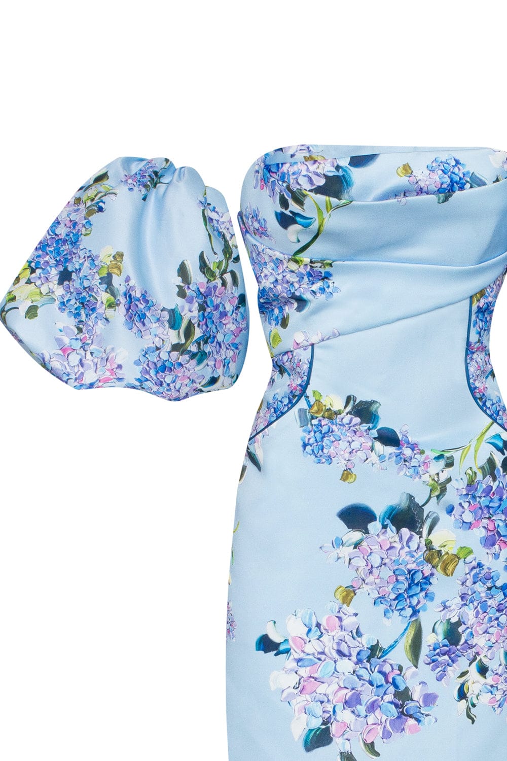 Blue Hydrangea puff-sleeve midi dress ➤➤ Milla Dresses - USA
