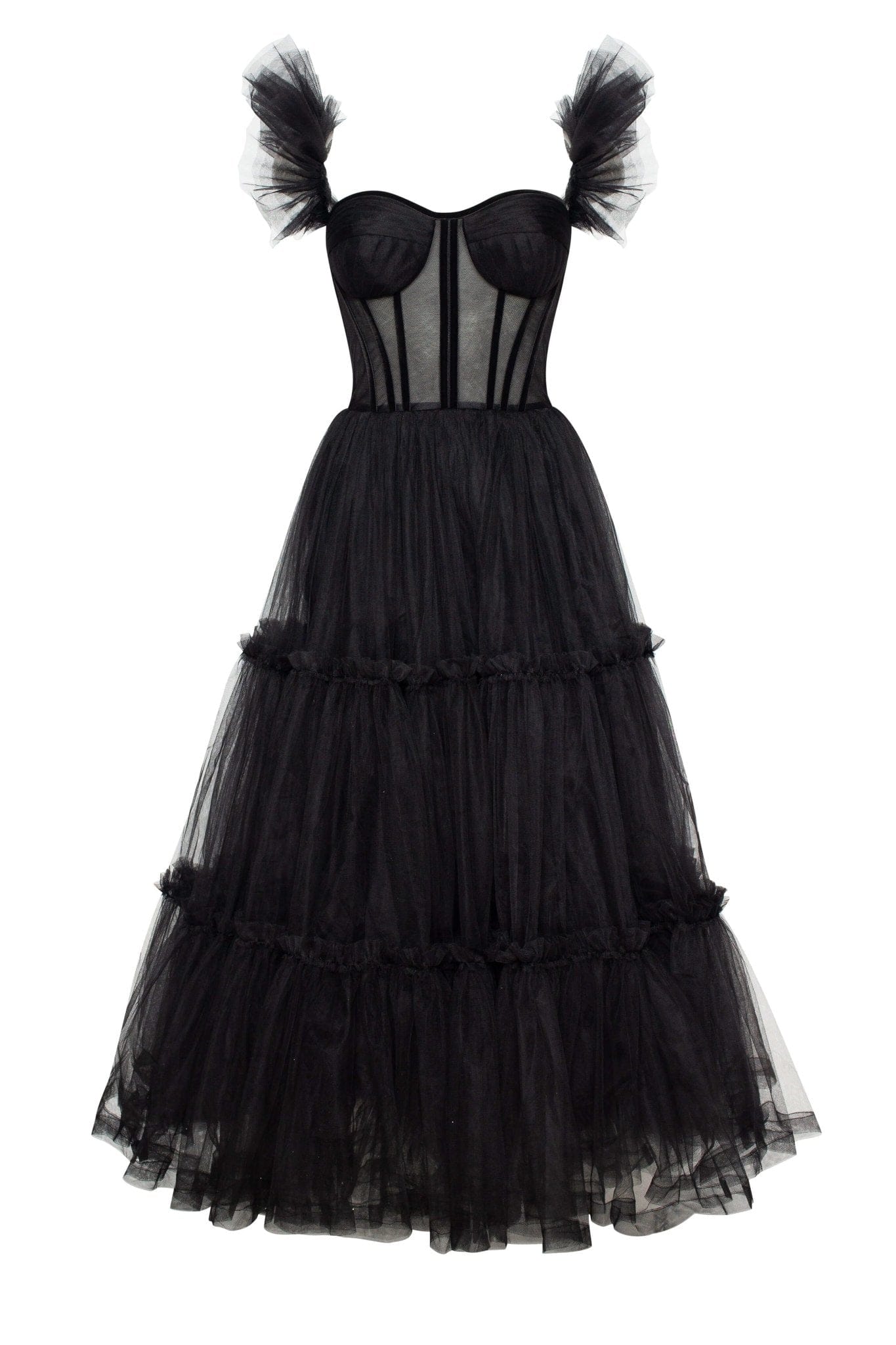 Black Ruffled Tulle Midi Dress ➤➤ Milla Dresses - USA, Worldwide