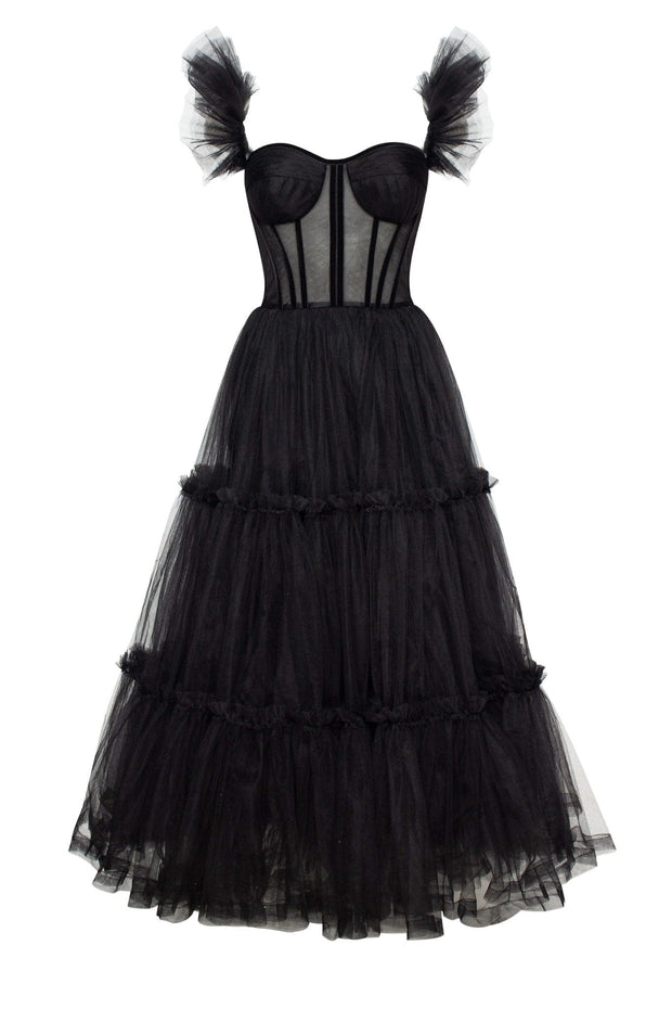 Cute Black Dress - Black Midi Dress - Ruffled Dress - Midi Dress - Lulus