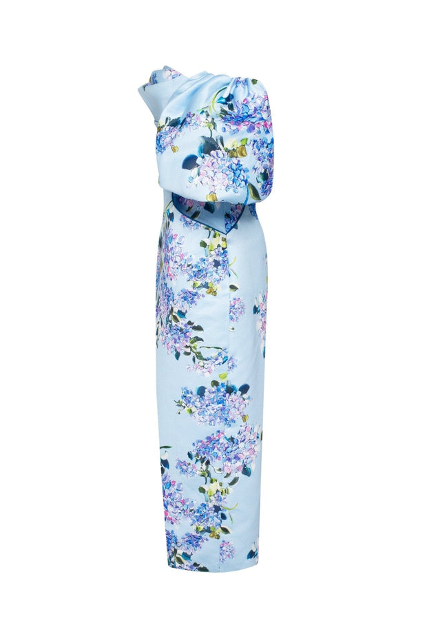 Blue Hydrangea puff-sleeve midi dress - Milla