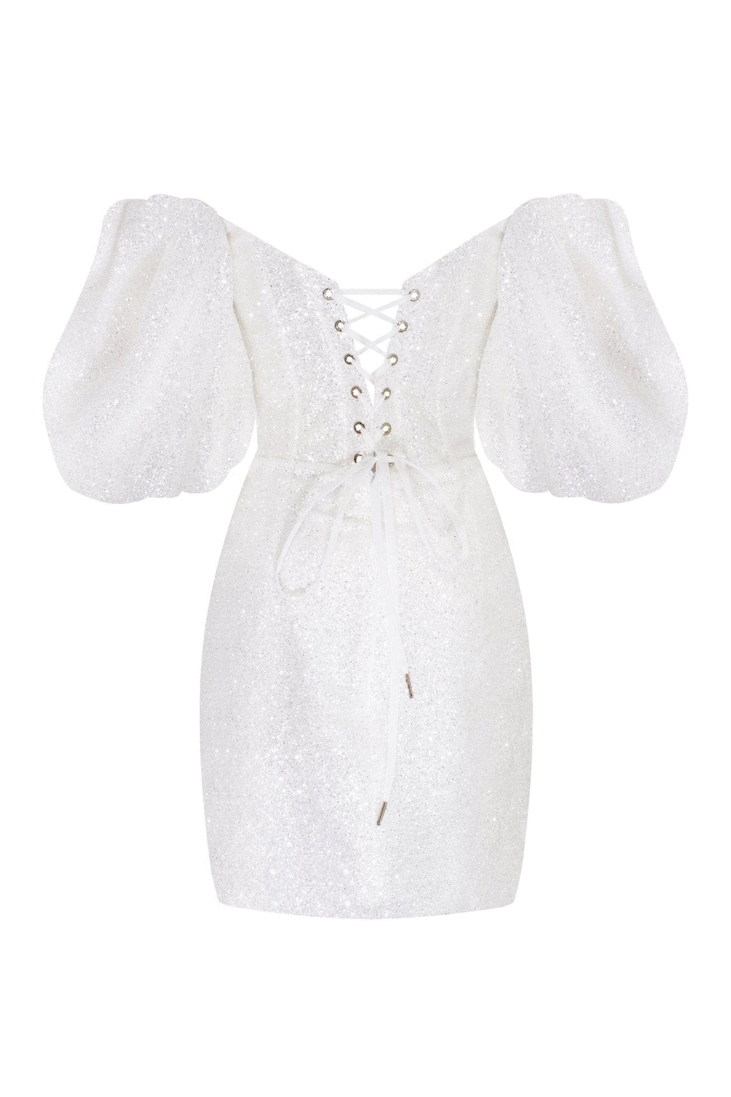 Cute V Neck White Short Prom Dresses with Lace Back, Short White Homec –  Shiny Party