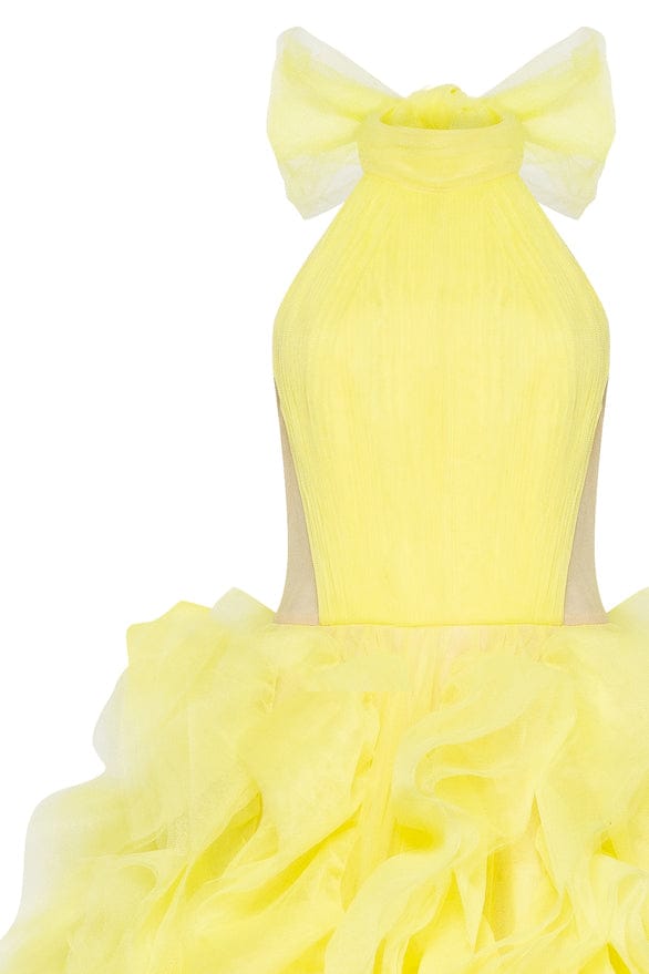 Turtleneck festive yellow evening gown - Milla