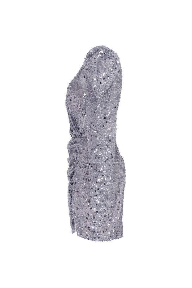 Silver metallic long-sleeve sequined mini dress - Milla
